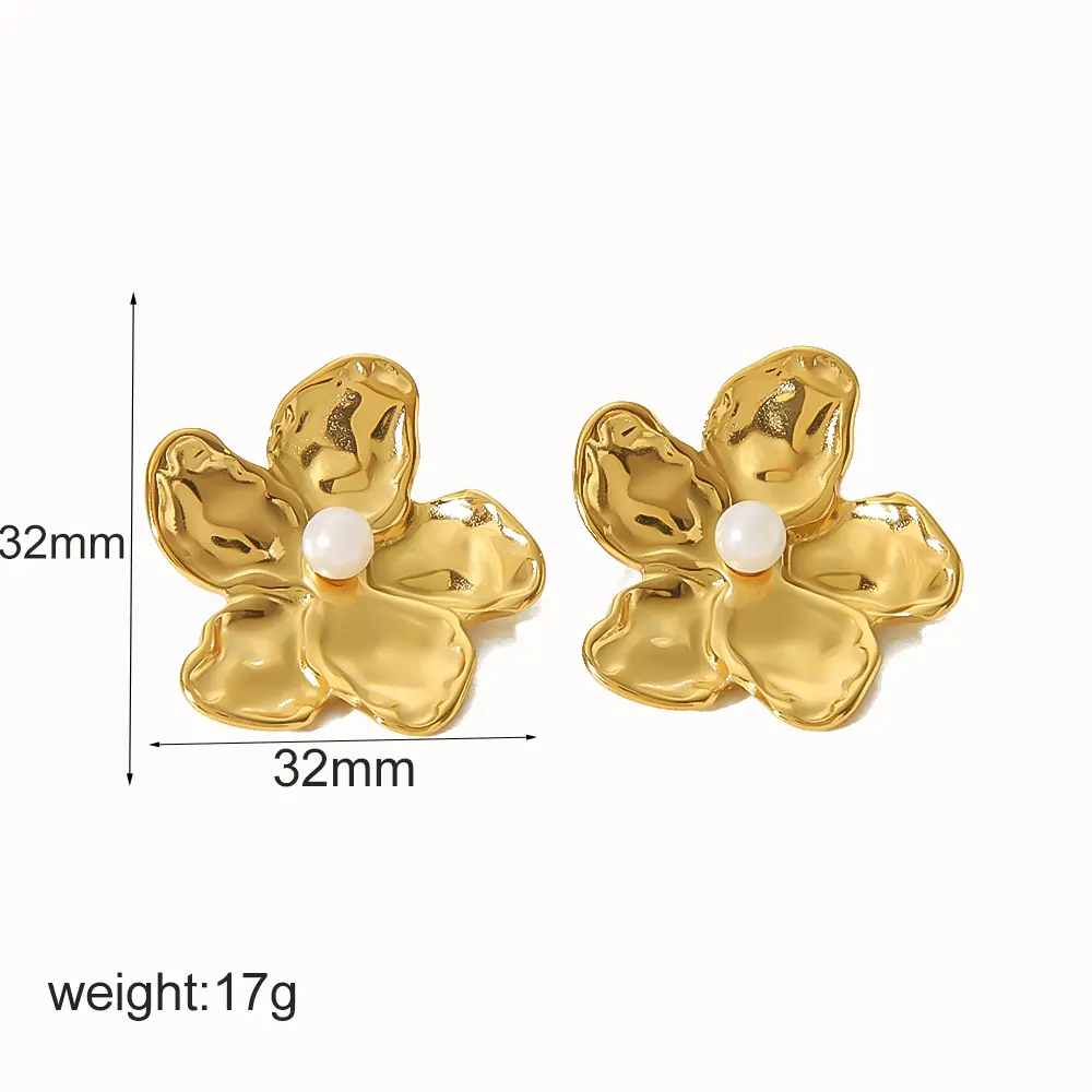 1 Pair Retro Style Flower Shape Stainless Steel 18K Gold Plated Inlay Artificial Pearls Women's Stud Earrings h5 Picture2